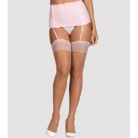 Бежевые чулки с нежно-розовым кружевом Girlly L/XL