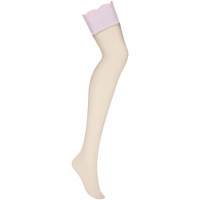 Бежевые чулки с нежно-розовым кружевом Girlly L/XL