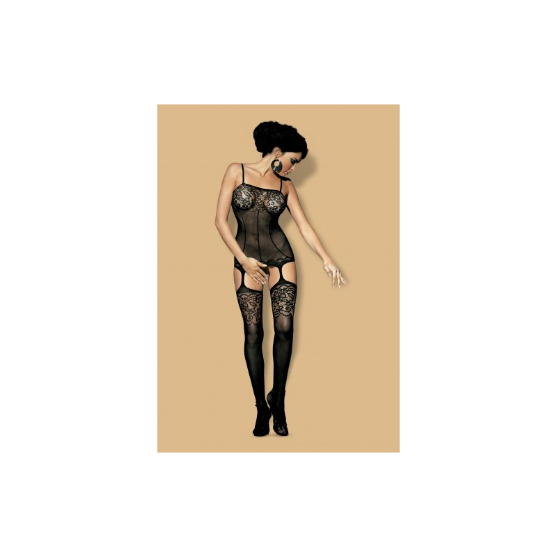Сексуальный черный боди-комбинезон с нежными узорами S/L