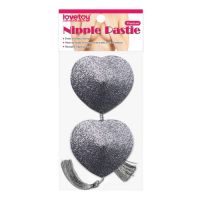 Серебристые пэстисы для груди Reusable Glitter Heart Tassel Nipple Pasties