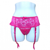 Розовые трусики Hustler с открытым доступом и подвязками для чулок M/L