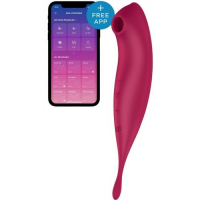 Вакуумный смарт-стимулятор с вибростимулирующим отростком Satisfyer Twirling Pro красный