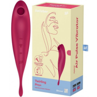 Вакуумный смарт-стимулятор с вибростимулирующим отростком Satisfyer Twirling Pro красный