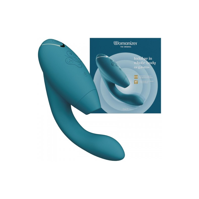 Роскошный вакуумный вибростимулятор для G точки и клитора Womanizer Duo 2 бирюзовый