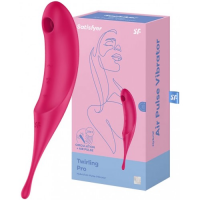 Вакуумный стимулятор с вибростимулирующим отростком Satisfyer Twirling Pro красный