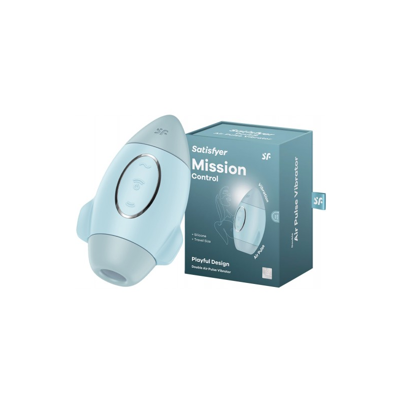 Вакуумно-волновой стимулятор клитора с вибрацией Satisfyer Mission Control голубой