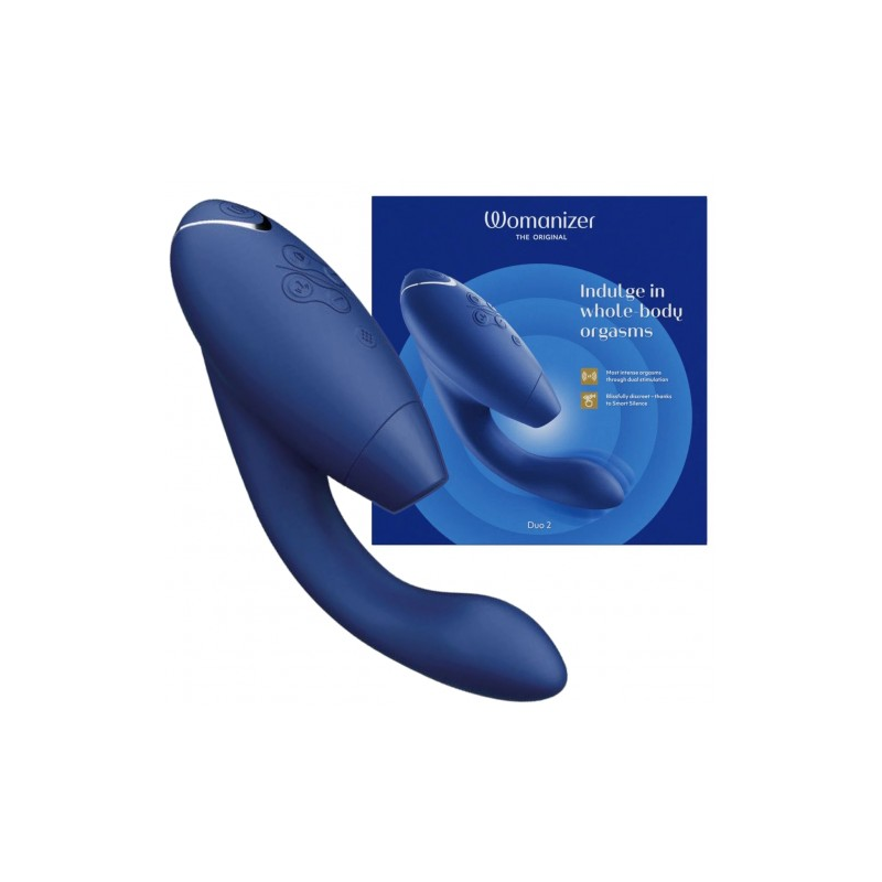 Роскошный вакуумный вибростимулятор для G точки и клитора Womanizer Duo 2 синий