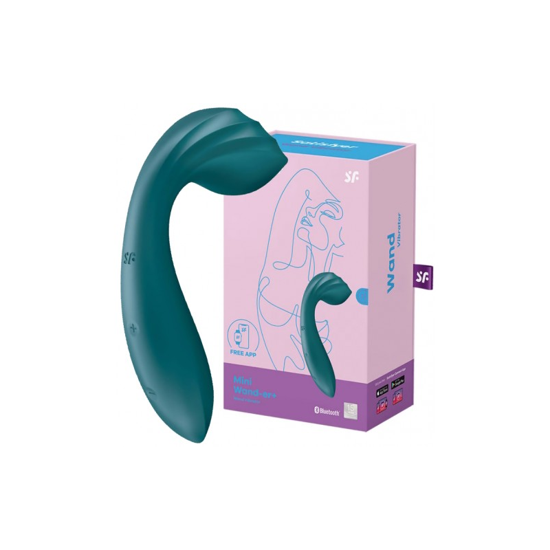 Перезаряжаемый смарт-массажер Satisfyer Mini Wand-er+ цвета морской волны