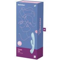 Двусторонний вибратор с клиторальным стимулятором Satisfyer Triple Oh Blue ДЕФОРМИРОВАННАЯ УПАКОВКА