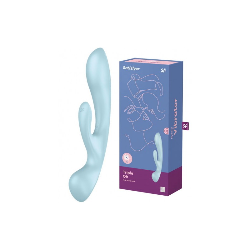 Двусторонний вибратор с клиторальным стимулятором Satisfyer Triple Oh Blue ДЕФОРМИРОВАННАЯ УПАКОВКА