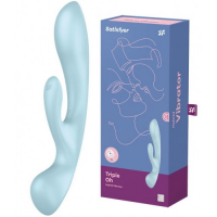 Двусторонний вибратор с клиторальным стимулятором Satisfyer Triple Oh Blue ДЕФОРМИРОВАННАЯ УПАКОВКА
