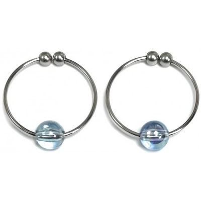 Клипсы-колечки для сосков с голубыми бусинами Silver Nipple Rings