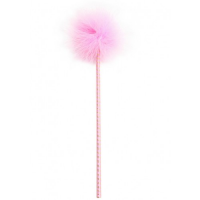 Розовый перьевой тиклер с атласной ручкой 34 см