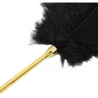 Золотой тиклер с черным страусиным пером 41 см