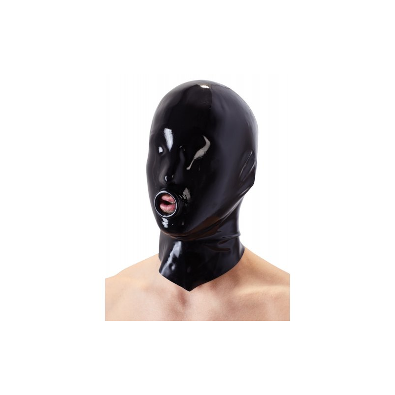 Черная латексная маска для головы с отверстием для рта