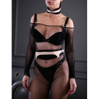 Черный пояс Sex Game из натуральной замши с бежевой лакированной вставкой