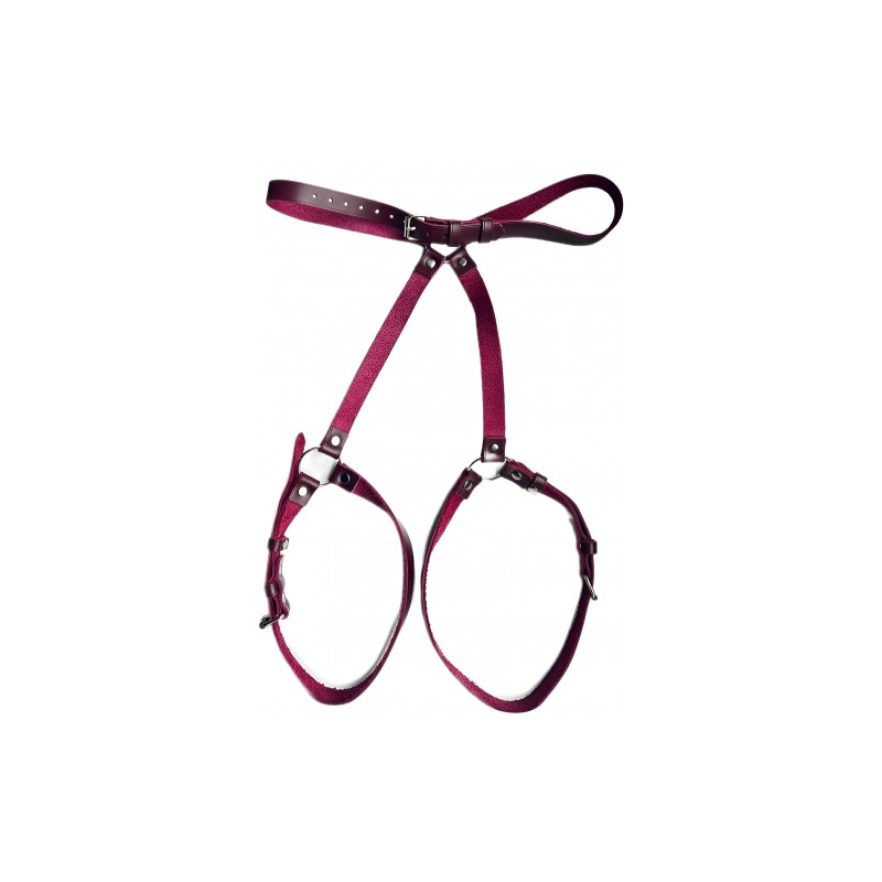Универсальная бордовая сбруя из натуральной кожи Skinlab