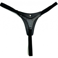 Сексуальные стринги черного цвета из экокожи декорированные бантиком