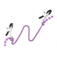 Зажимы для сосков с фиолетовой цепью и бусинами
