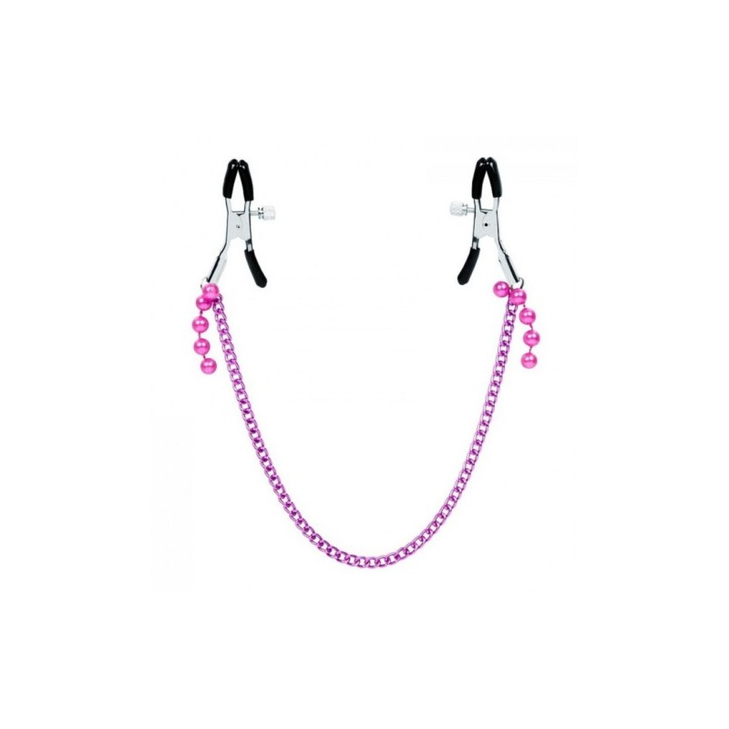 Зажимы для сосков с фиолетовой цепью и бусинами