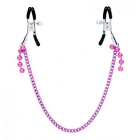 Зажимы для сосков с фиолетовой цепью и бусинами