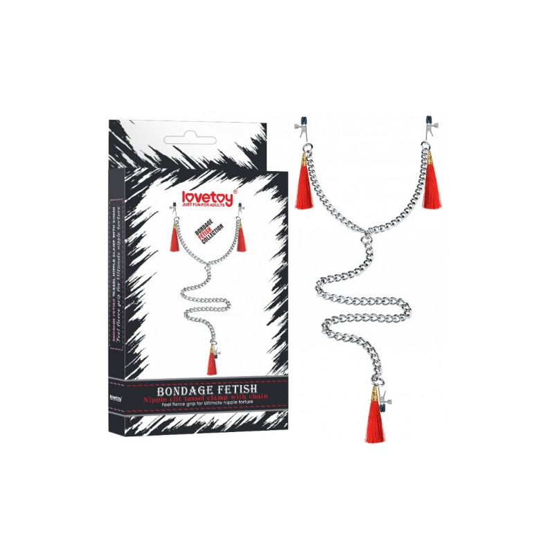 Зажимы для сосков и клитора с красными кисточками Nipple Clit Tassel Clamp With Chain