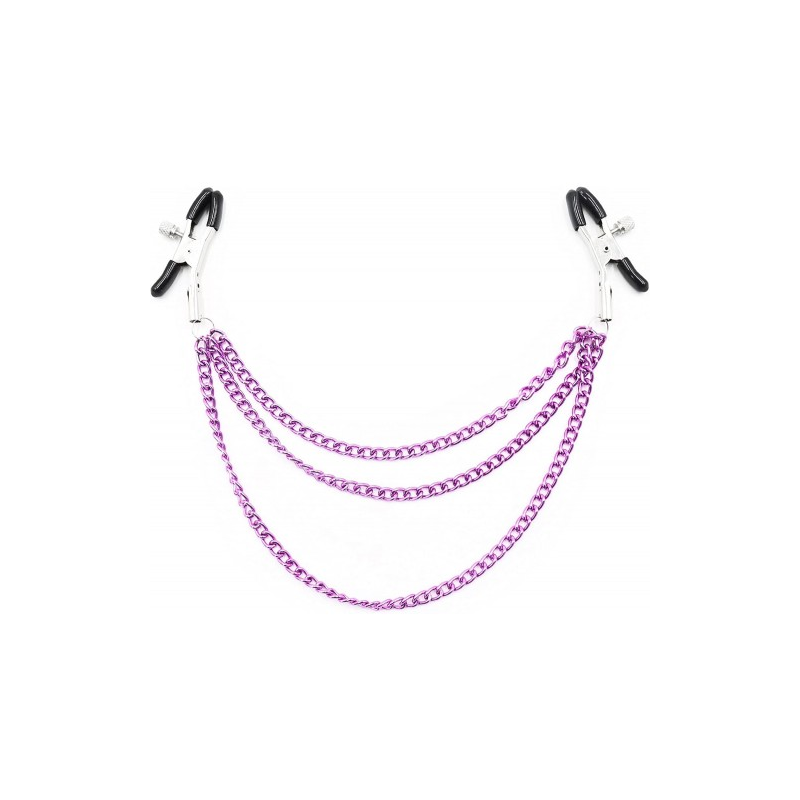 Зажимы для сосков с тройной фиолетовой цепочкой