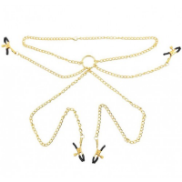 Золотые зажимы на соски и половые губы с цепью на шею