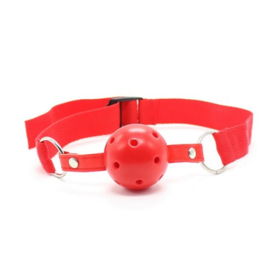 Красный кляп-шар с нейлоновым ремешком