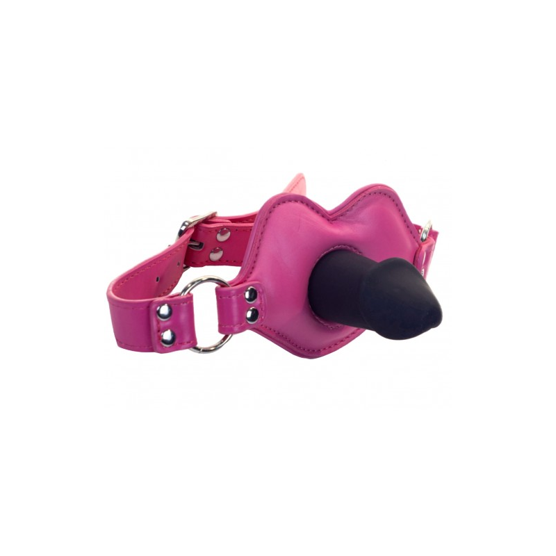 Силиконовый кляп-фаллос на розовом ремне в виде губ