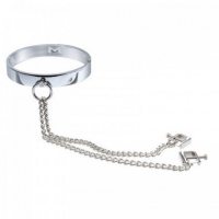 Широкий стальной ошейник женский с зажимами для сосков