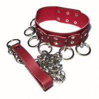 Ошейник БДСМ с металлическими кольцами и цепью