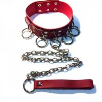 Ошейник БДСМ с металлическими кольцами и цепью