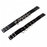 Чёрный ошейник БДСМ с металлическими кольцами и цепью