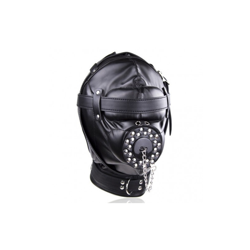 Бондажный черный шлем с кляпом