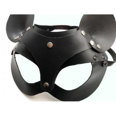 Кожаная чёрная маска со сменными ушками Hand Made