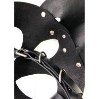 Кожаная черная маска с ушками зайчика ручной работы