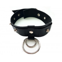 Черный кожаный ошейник с заклепками ручной работы