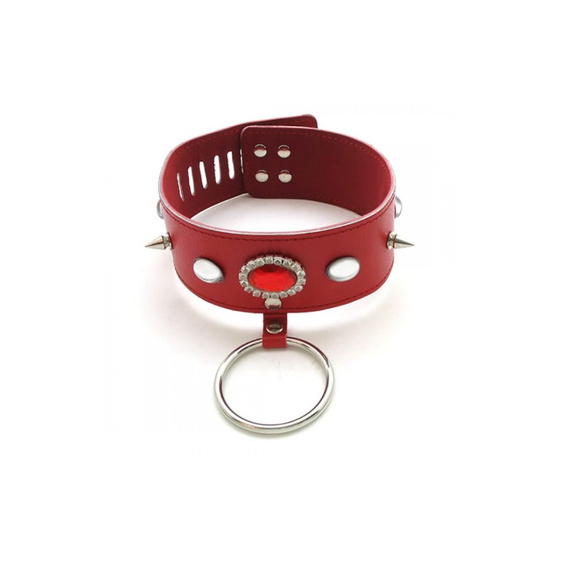 Ошейник БДСМ красный с кристаллами и замком