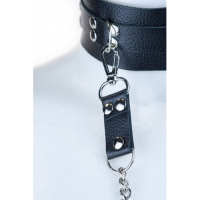 Классический черный БДСМ ошейник с металлическим поводком