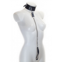 Классический черный БДСМ ошейник с металлическим поводком