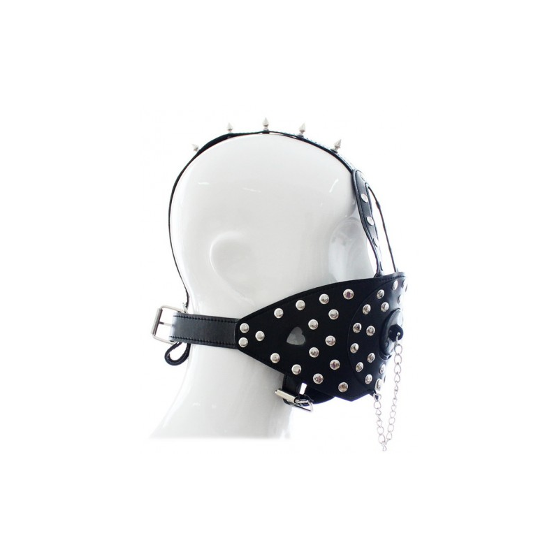 БДСМ маска на лицо с кляпом-затычкой декорированная шипами