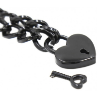 Черный ошейник-цепочка с замком Сердце на ключике
