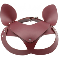 Кожаная бордовая маска Кошка декорированная стразами