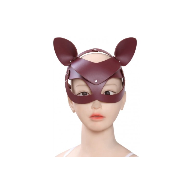 Кожаная бордовая маска Кошка декорированная стразами