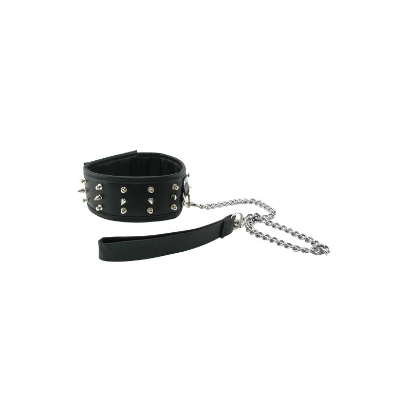 Ошейник с шипами и металлическим поводком-цепочкой Extreme Spiked Collar With Leash