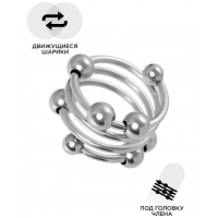 Металлическое кольцо с подвижными бусинами под головку пениса Metal by Toyfa