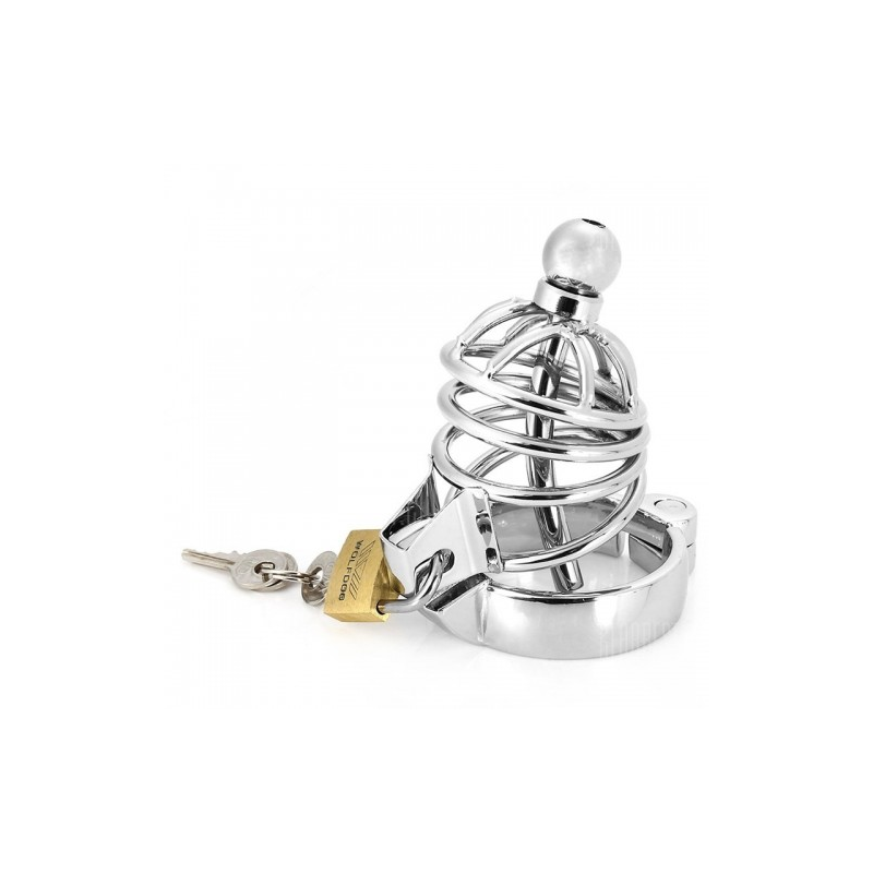 Пояс верности серебристый из стали с уретральным катетером