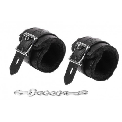 БДСМ наручники черного цвета с меховой подкладкой