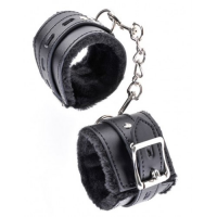 БДСМ наручники черного цвета с меховой подкладкой
